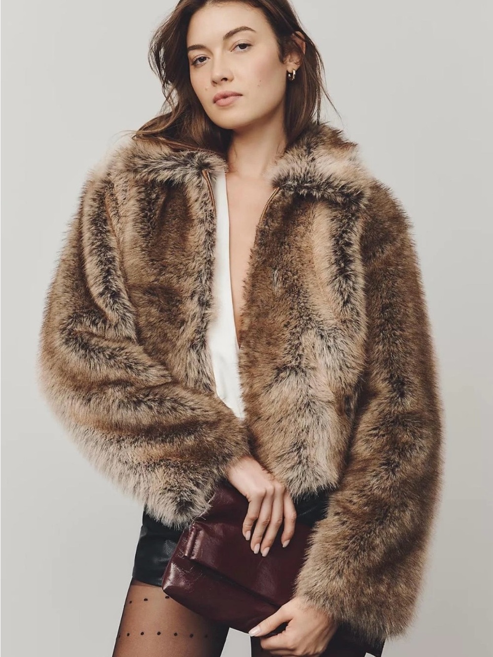 NWT Maeve Rae Faux Fur Cropped Jacket Brown Mink Size Small